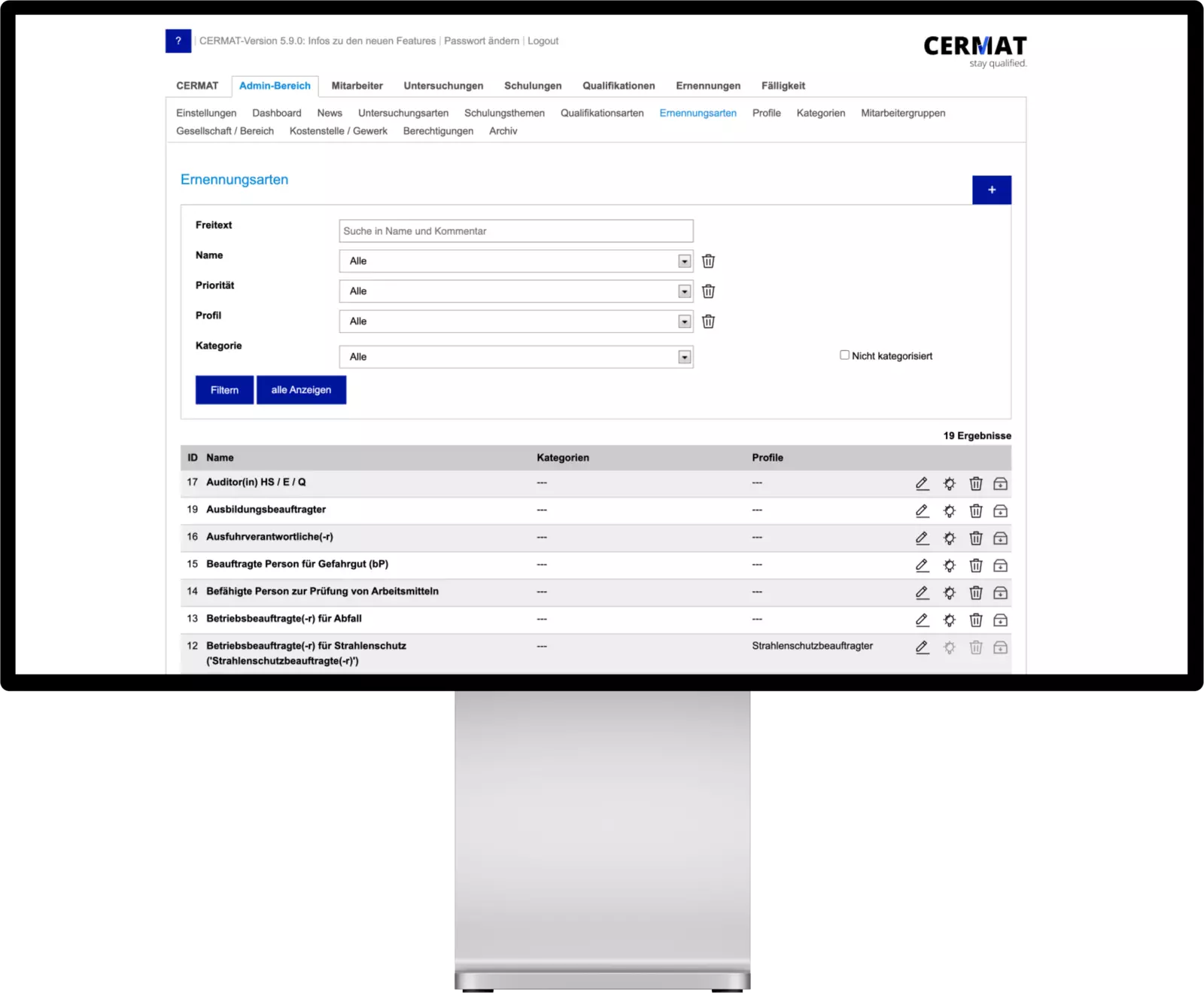 CERMAT Ernennungen - Bildschirm Mockup