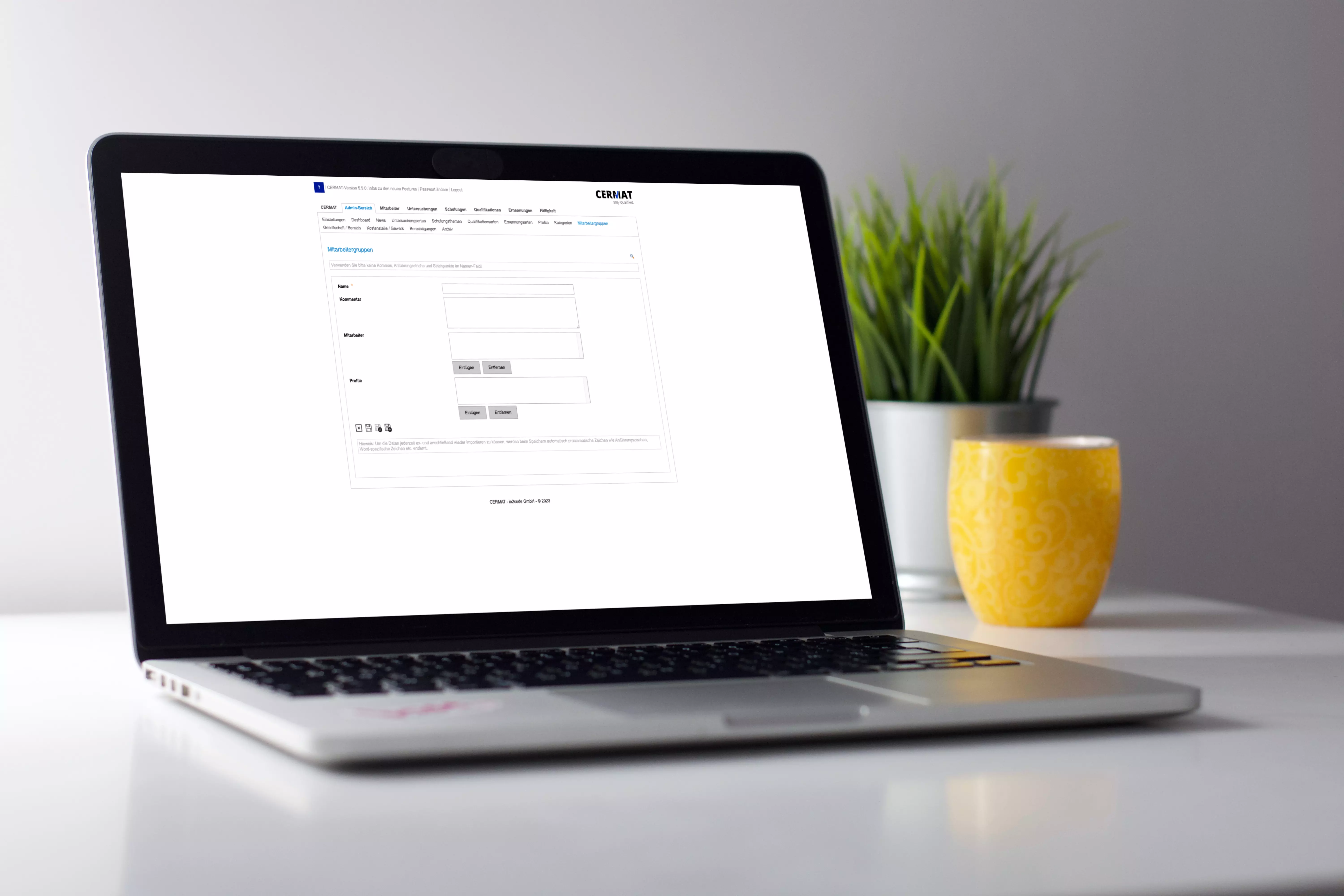 CERMAT Mitarbeitergruppen anlegen - Bildschirm Mockup